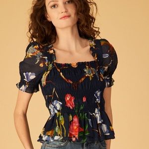 Tanya Taylor Emilia Top Jungle Navy S Small